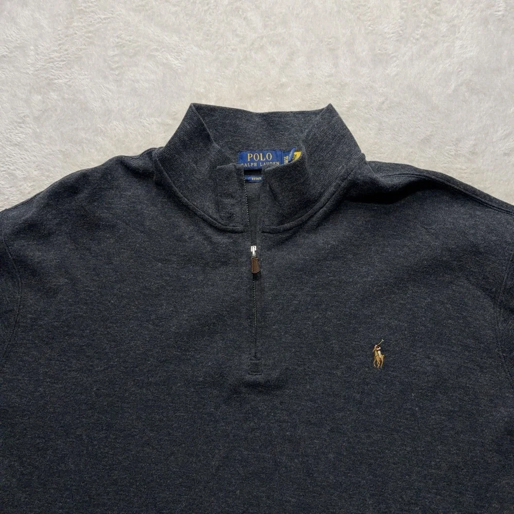 Polo Ralph Lauren 1/4 Zip Men's 2XB Estate Rib Grey Pullover Sweater Jacket Knit
